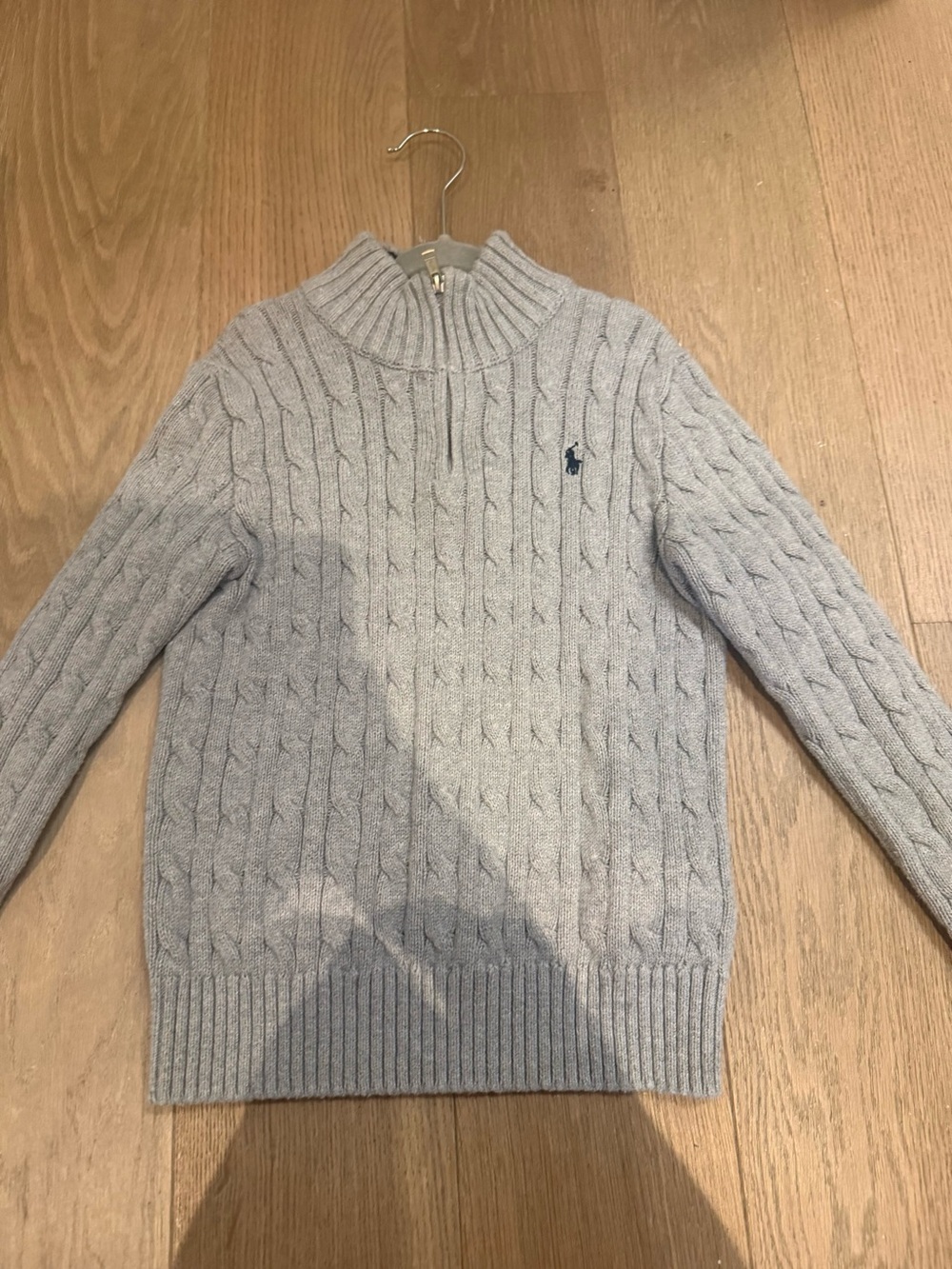 Polo by Ralph Lauren Light Gray Cable-Knit Half-Zip Sweater
